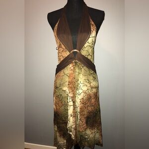 Brown & Olive Halter Dress with Ring Detail